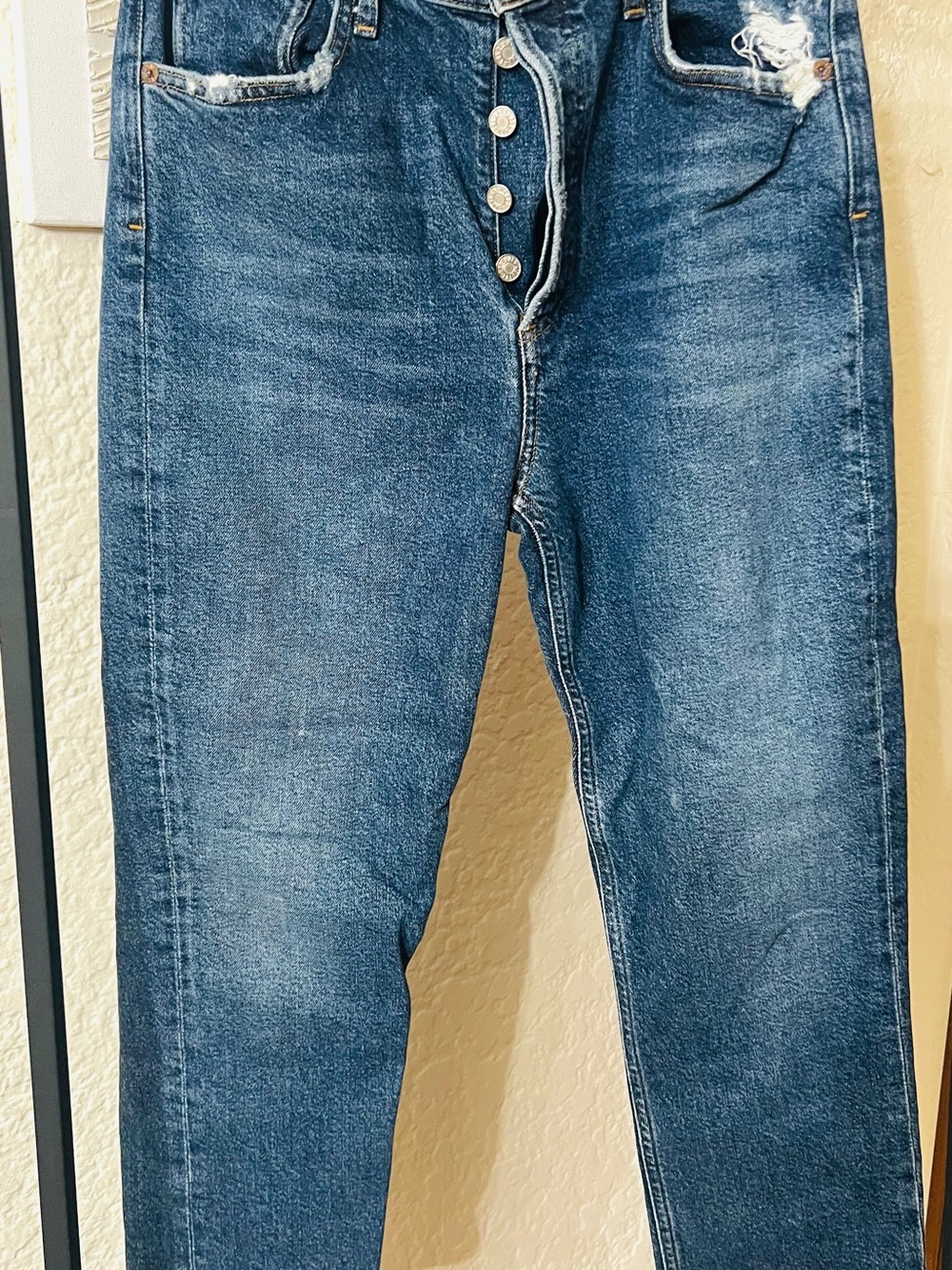 Agolde Women’s Straight Dark Blue Button-Fly Jeans